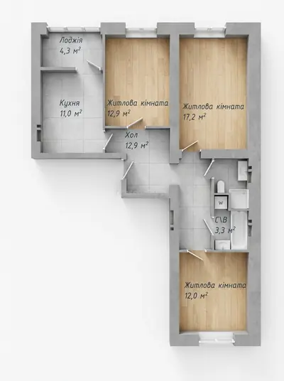 Двухкомнатная · 74.58 м² · ЖК Одесская Чайка