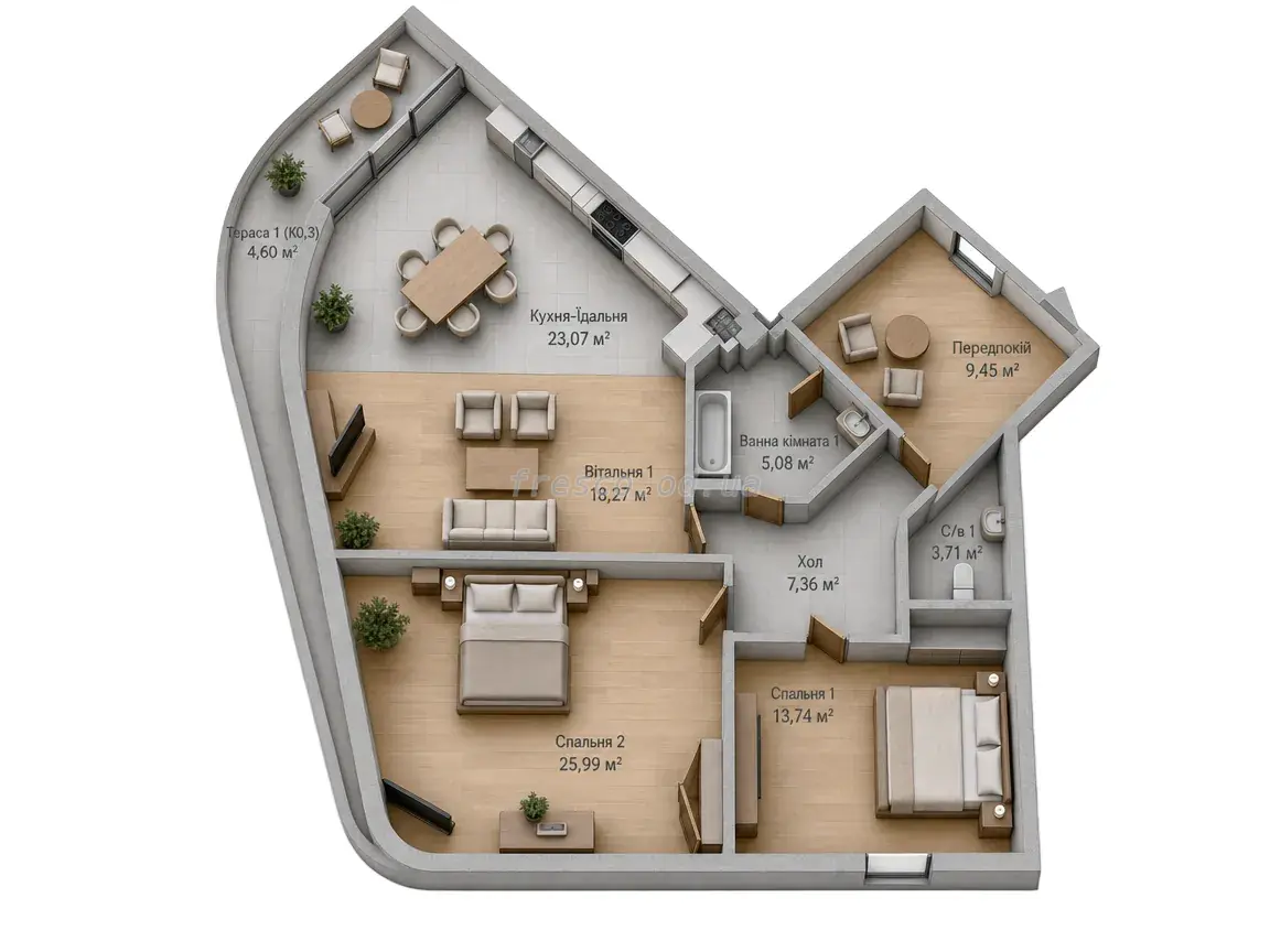 2-room apartments · 111.27 m² · Kandinsky Residence