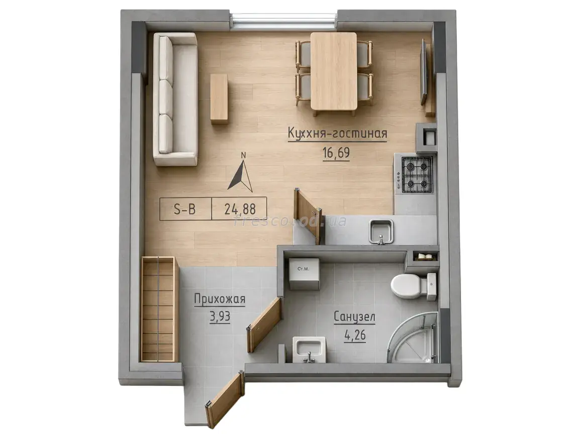Studio · 24.88 m² · Keks