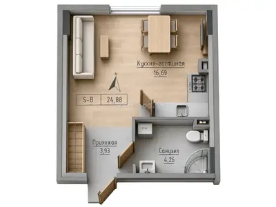 Студия · 24.88 м² · ЖК Кекс (Keks)