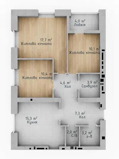 Трьохкімнатна · 76.7 м² · ЖК Одеса Сіті