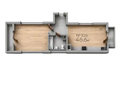 Однокомнатная · 47.0 м² · ЖК Рю МЕНАР (Rue Menars)