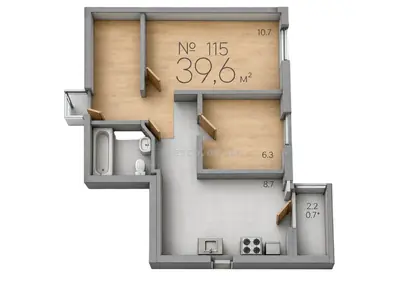Однокомнатная · 39.6 м² · ЖК Рю МЕНАР (Rue Menars)