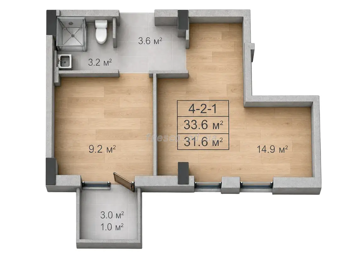 1-room apartment · 34.5 m² · Golden City