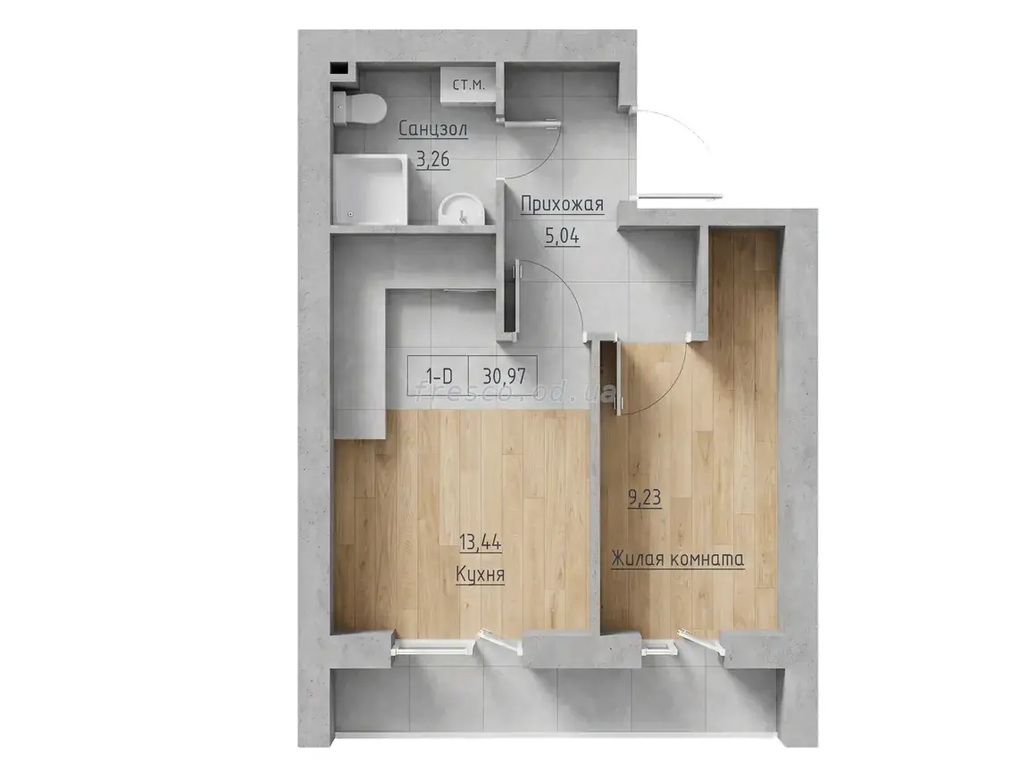 1-room apartment · 30.97 m² · Keks