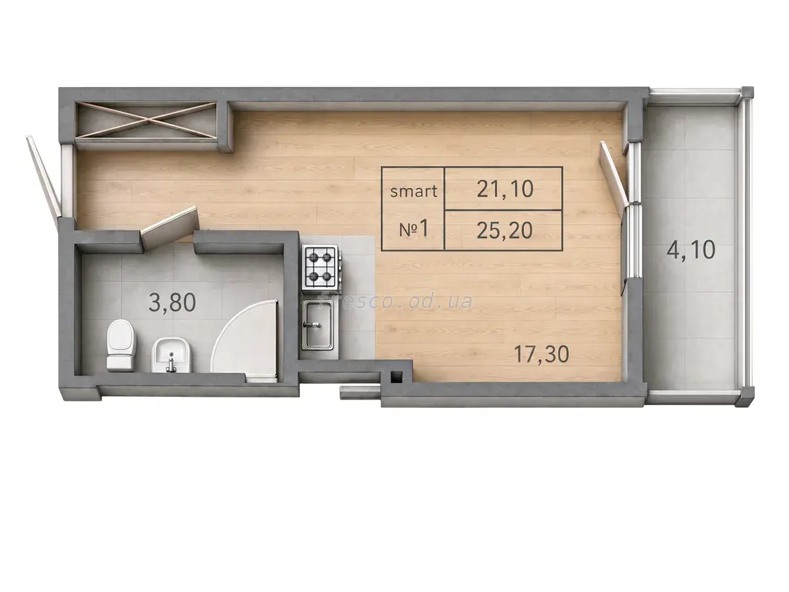 Studio · 25.9 m² · Aquarelle 3