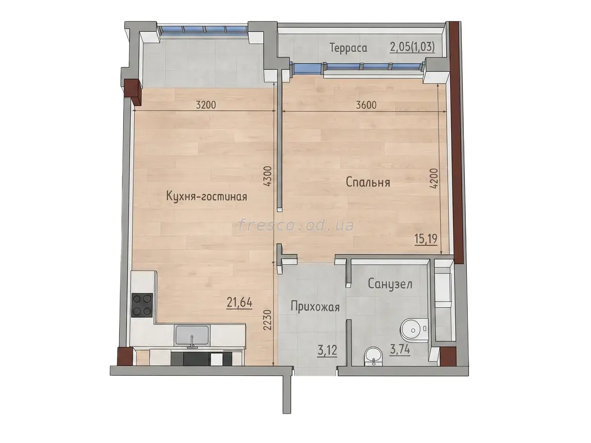 1-room apartments · 45.0 m² · ITown