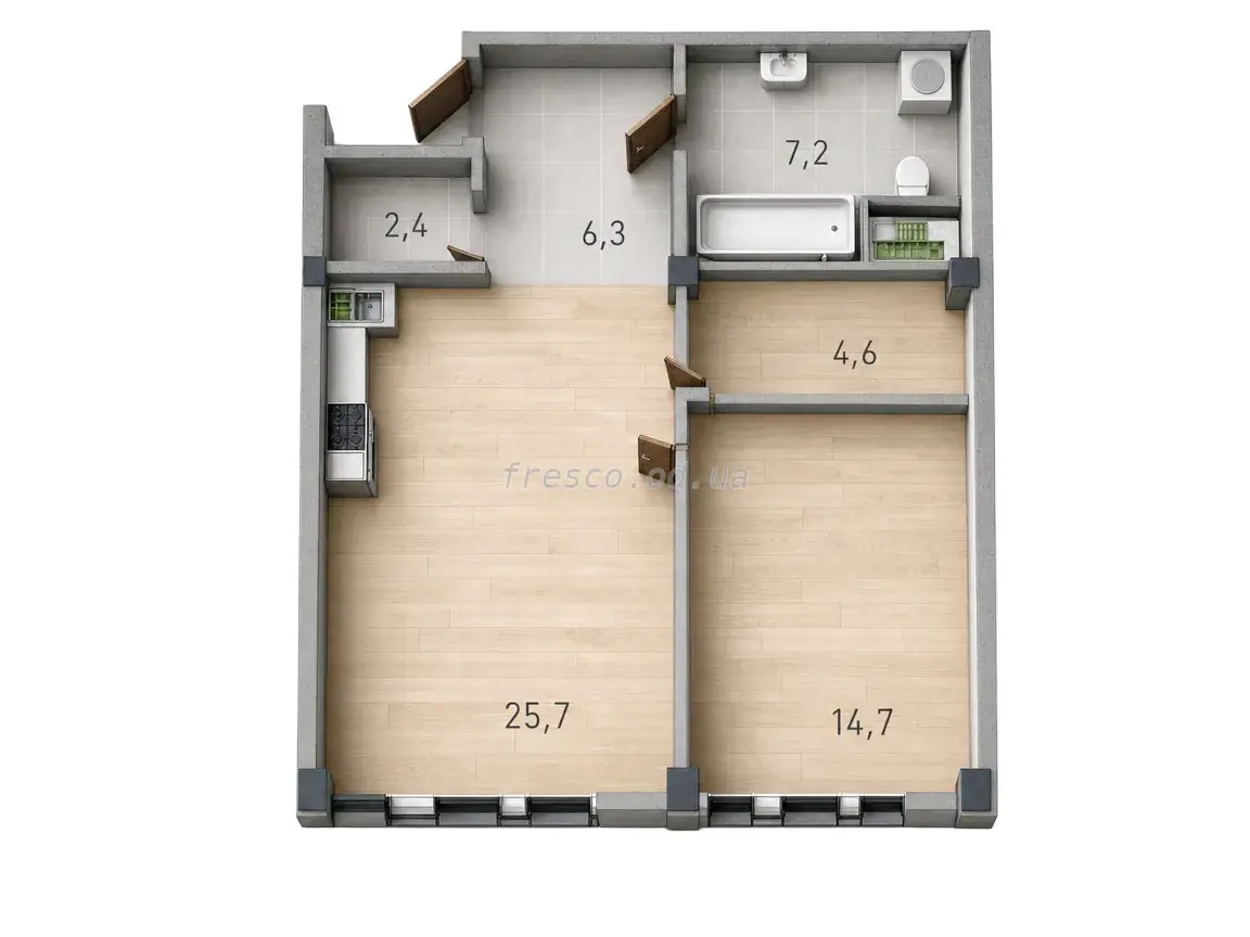1-room apartment · 60.7 m² · Prostranstvo (Rishelievska)