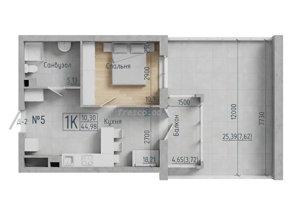 1-room apartment · 45.1 m² · Aquarelle 7
