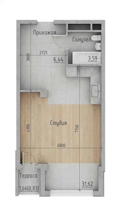Однокімнатна · 42.6 м² · ITown