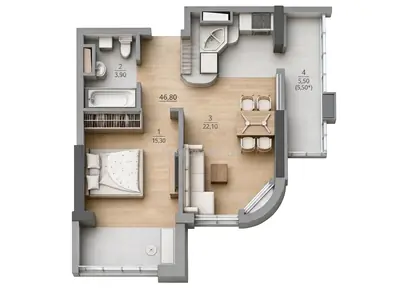 Однокомнатная · 46.8 м² · ЖК Таировские сады