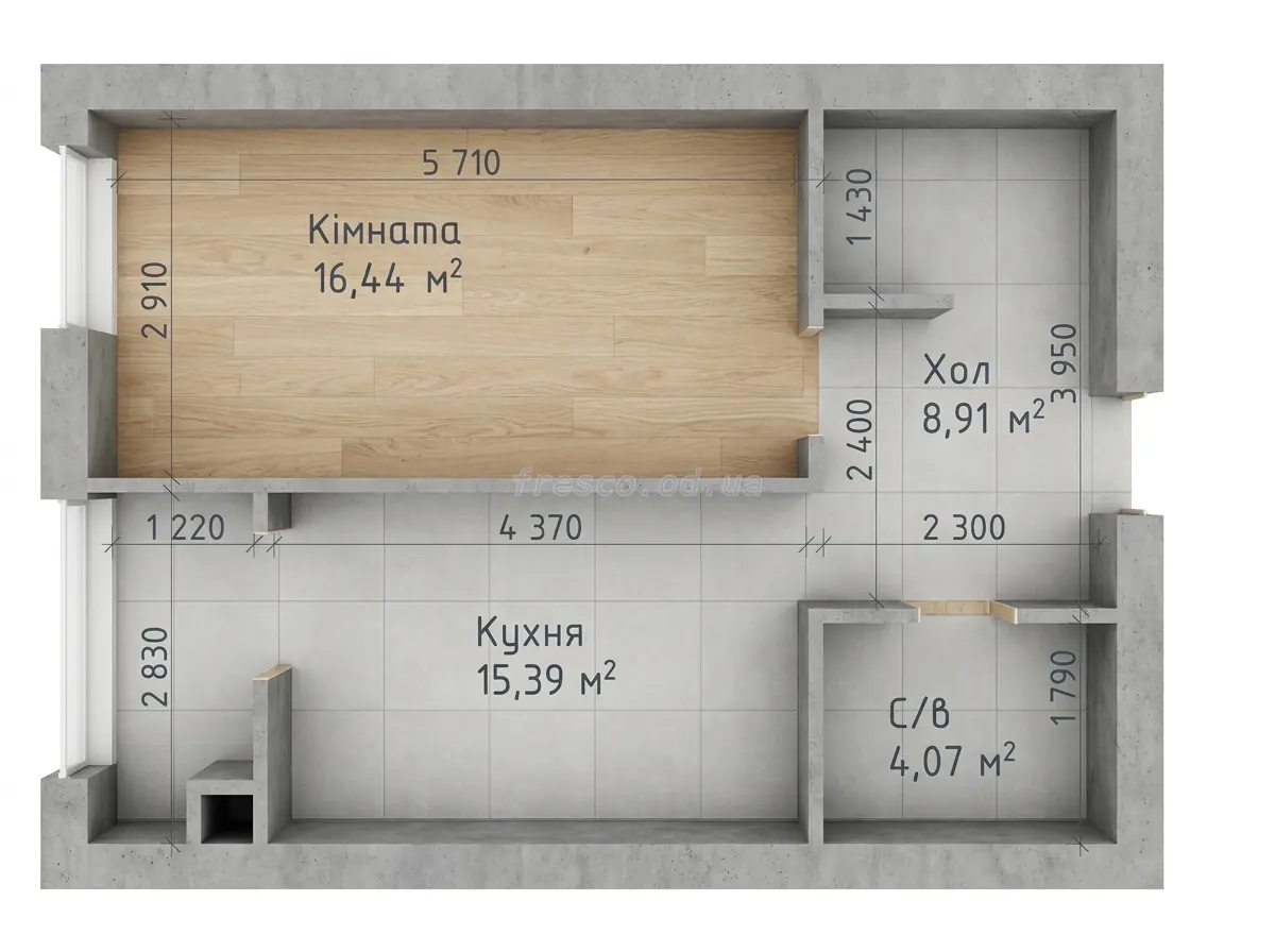 Однокомнатная квартира · 44.81 м² · ЖК Чайка Люкс