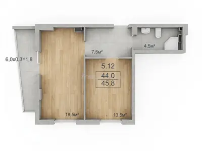 Однокомнатная квартира · 46.5 м² · ЖК Бриз Марин