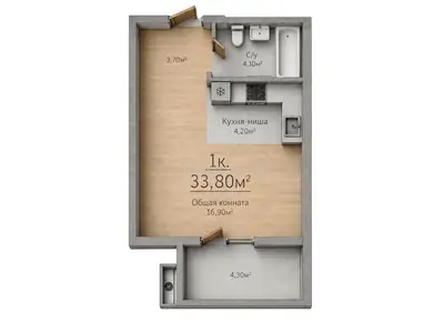 Однокомнатная · 33.5 м² · ЖК Sky City