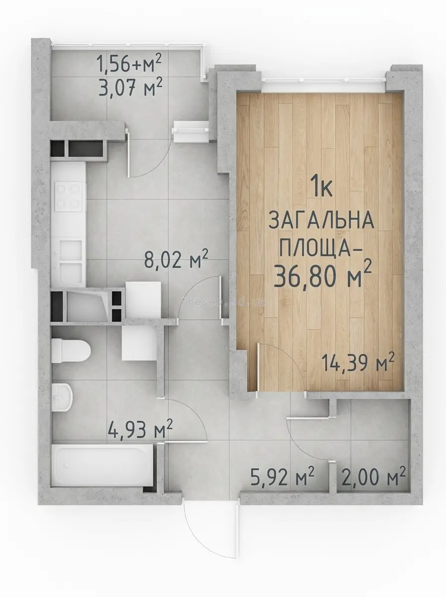 Однокомнатная · 36.8 м² · ЖК Одесские Традиции на Старосенной