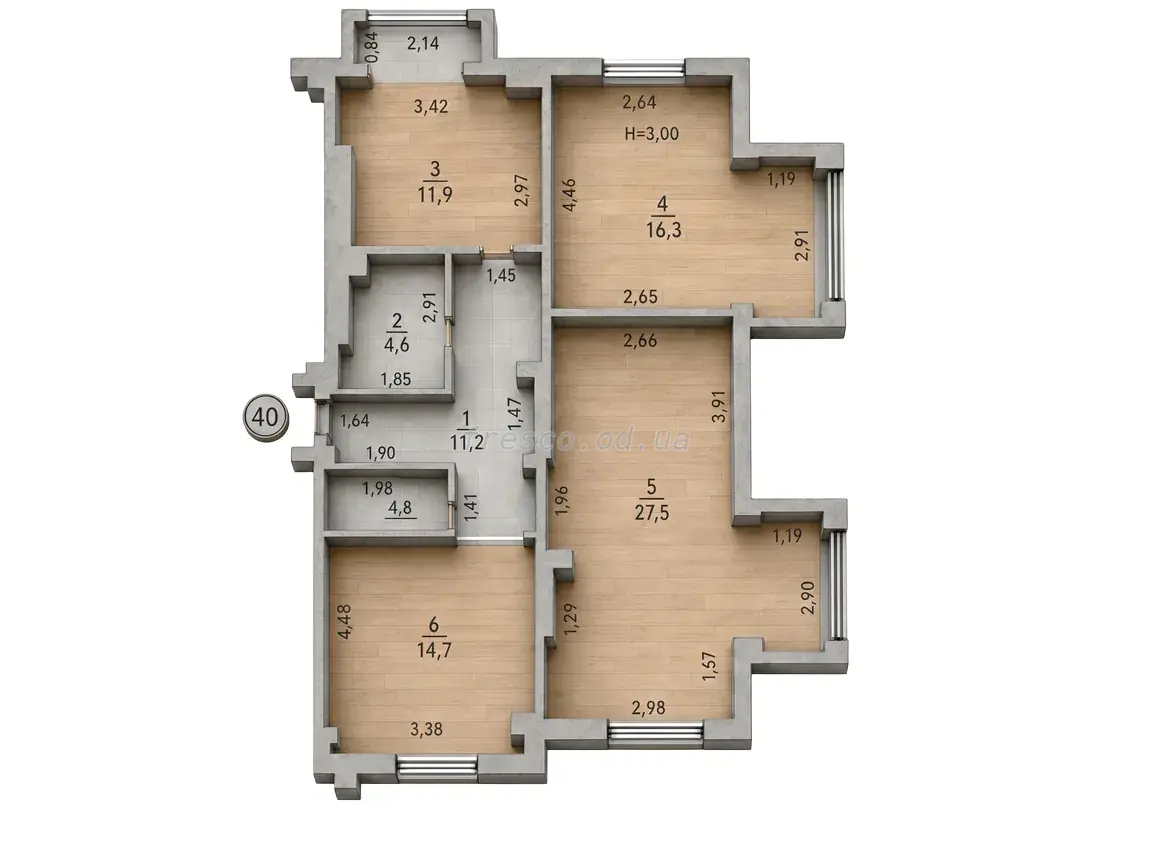 3-room apartment · 91.0 m² · Sokol