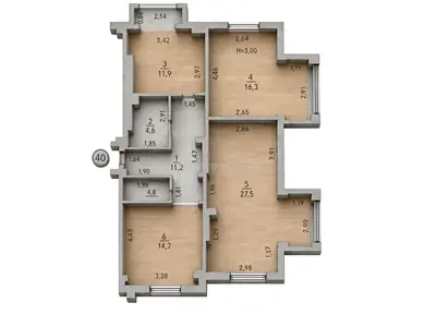 Трёхкомнатная · 91.0 м² · ЖК Сокол