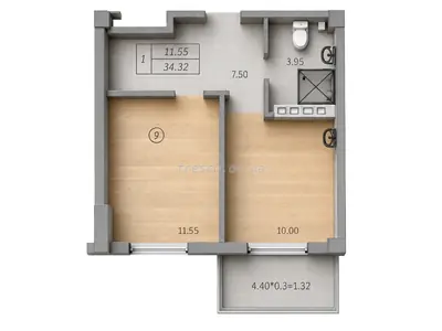Однокомнатная · 34.74 м² · ЖК Лидерсовский