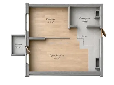 Однокомнатная · 44.4 м² · ЖК Sky City