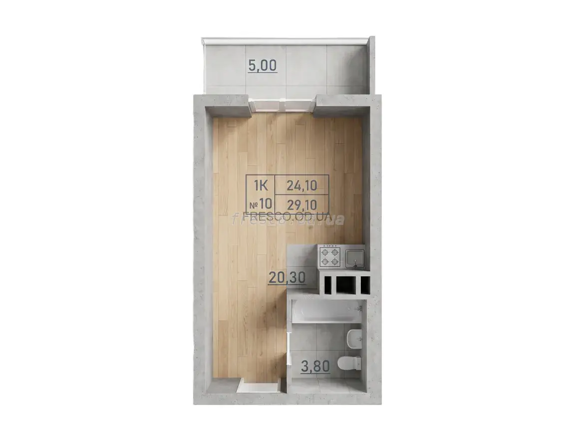 Studio · 29.1 m² · Aquarelle 3