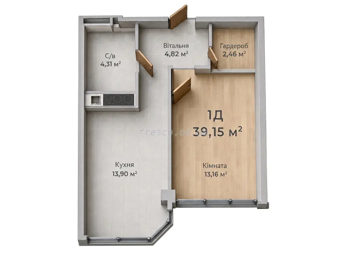 1-room apartment · 39.2 m² · Novaya Evropa