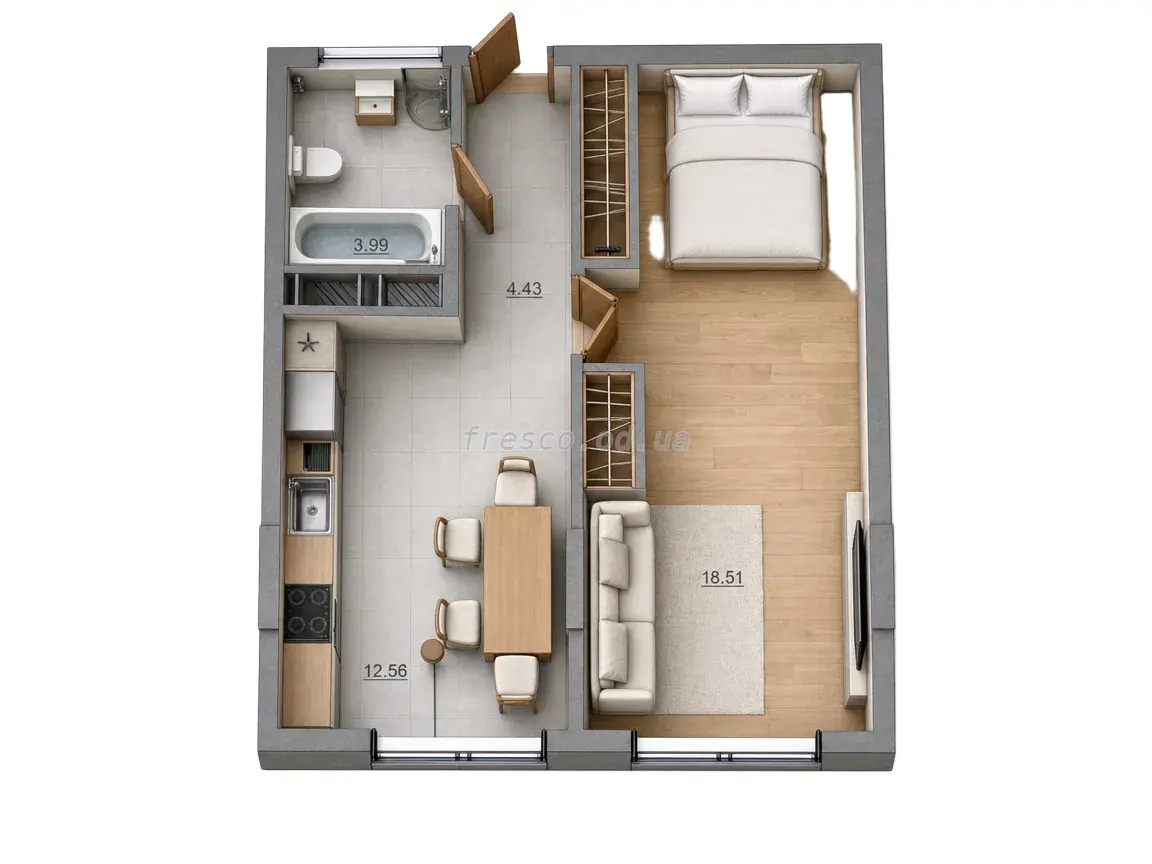 1-room apartment · 39.27 m² · Aquarelle 10