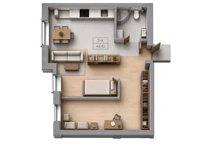Двухкомнатная · 40.43 м² · ЖК Кекс (Keks)