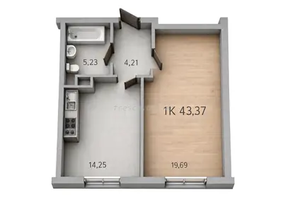 Однокомнатная · 43.5 м² · ЖК 59 Жемчужина