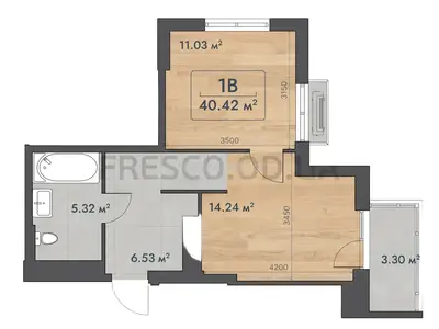 Однокомнатная · 40.46 м² · ЖК Эра Фэмили