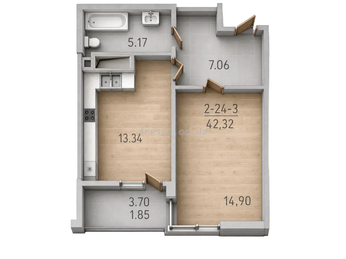1-room apartment · 41.8 m² · 63 Pearl