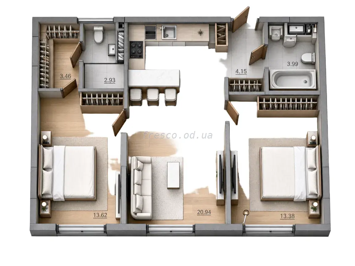 2-room apartment · 62.61 m² · Aquarelle 10