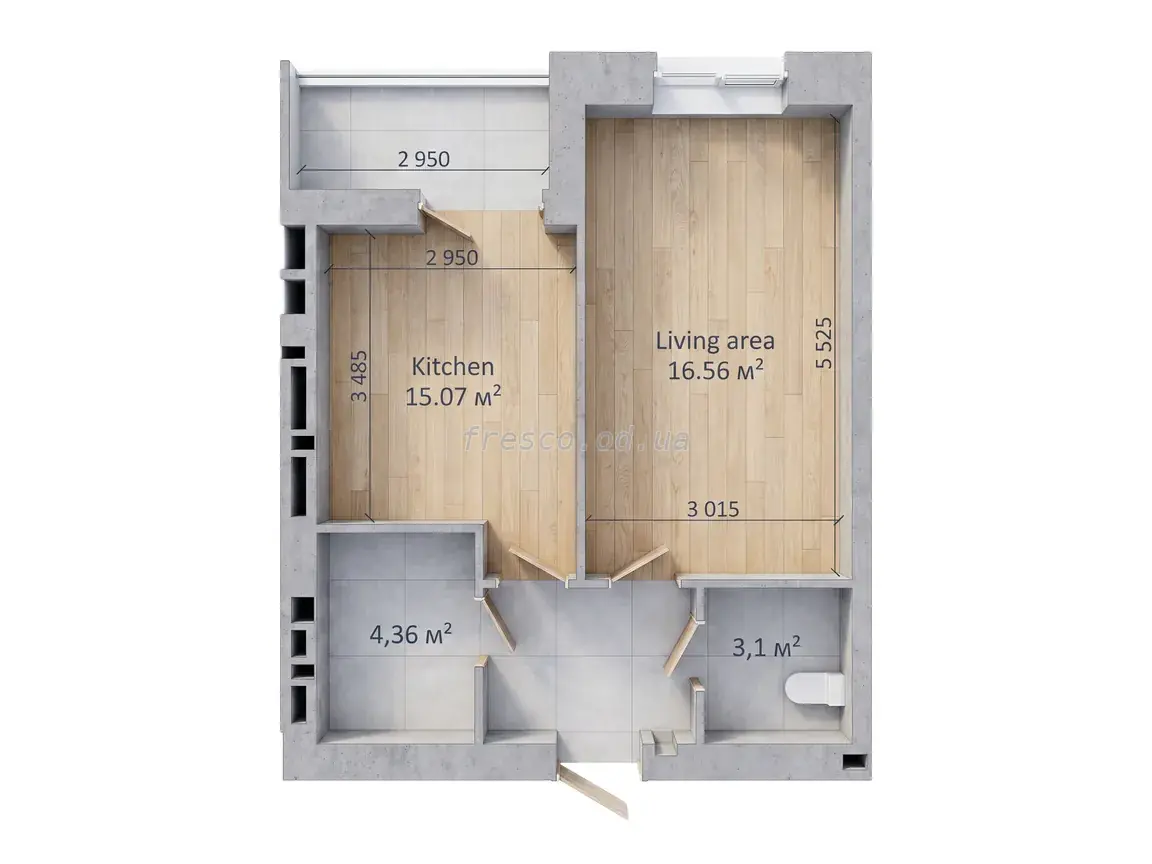 1-room apartment · 42.53 m² · Odessa Chaika
