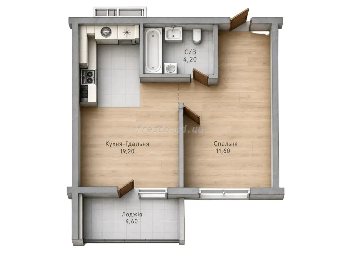 1-room apartment · 46.7 m² · Sky City