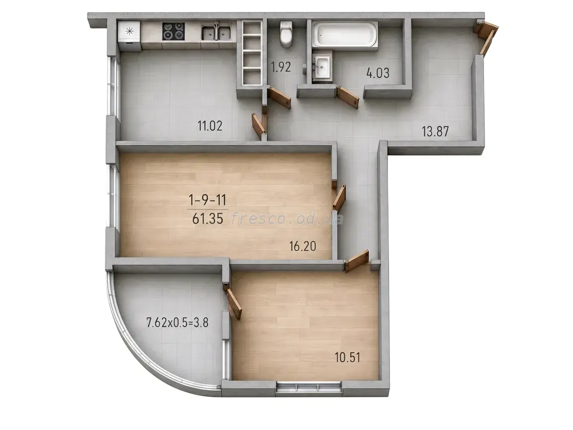 2-room apartment · 61.0 m² · 68 Pearl