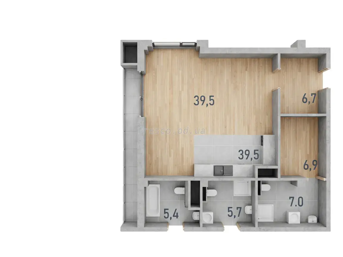 1-room apartment · 59.2 m² · Prostranstvo (Rishelievska)