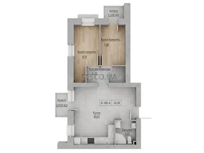 Двухкомнатная · 45.28 м² · ЖК Кекс (Keks)