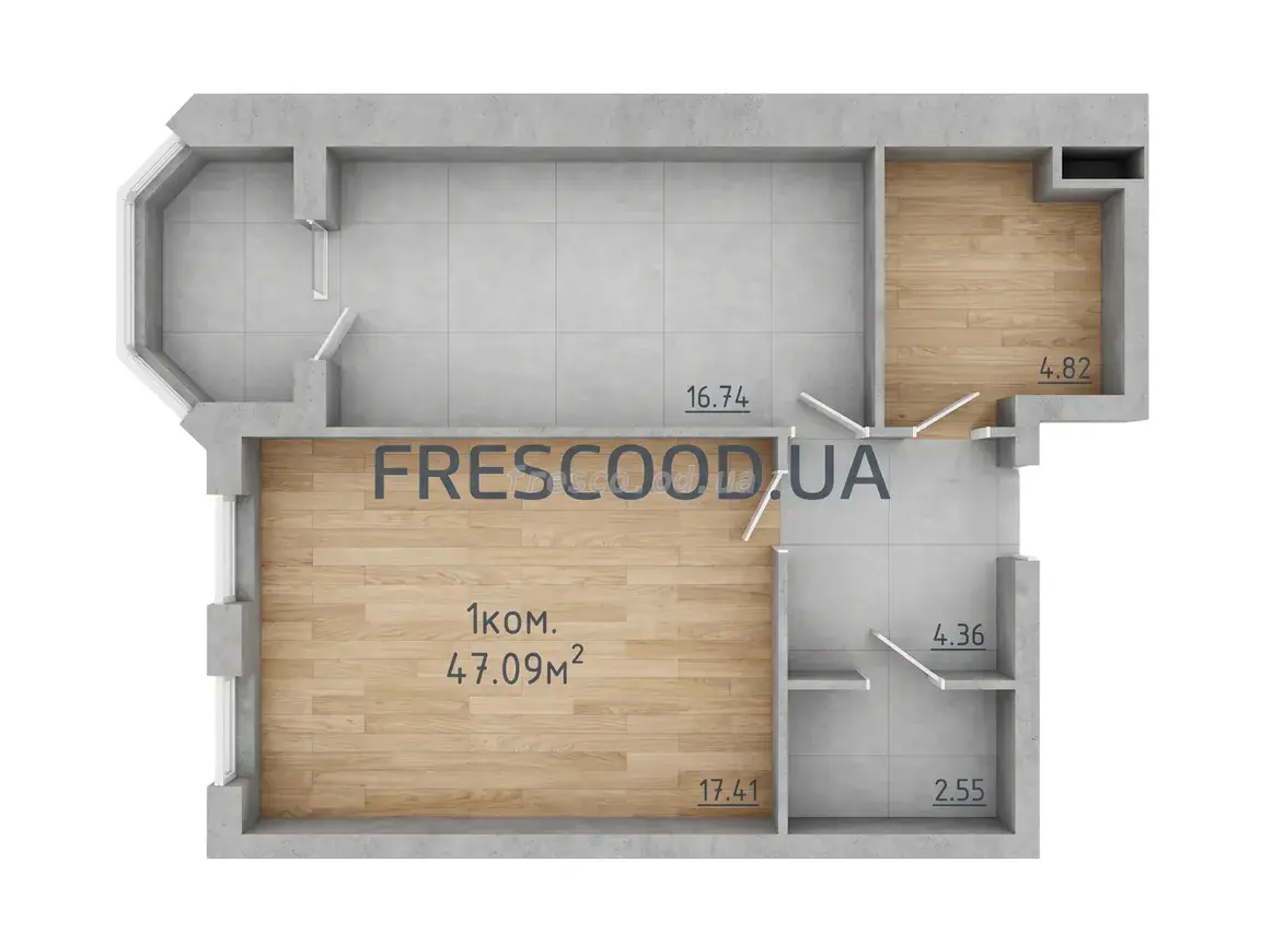 1-room apartments · 47.6 m² · Avinion