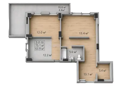 Двухкомнатная · 63.8 м² · ЖК Голден Сити
