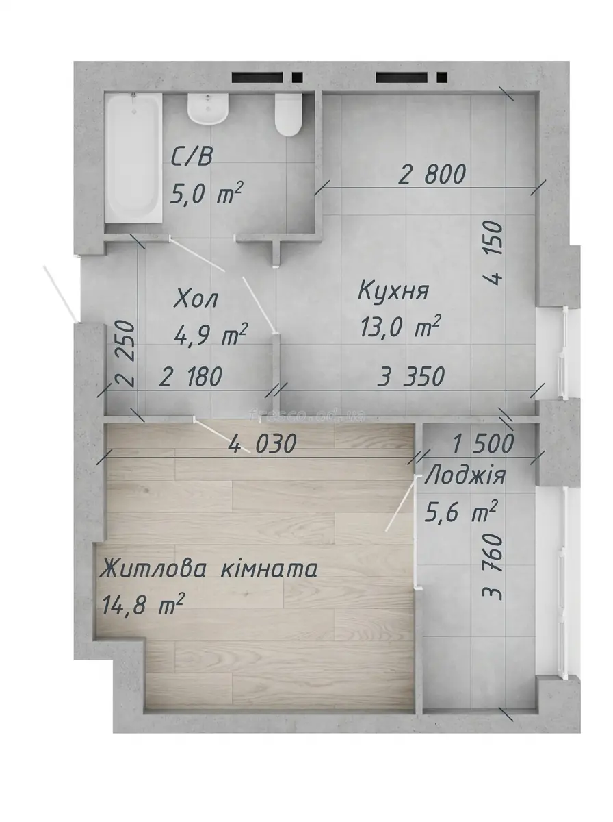Однокомнатная квартира · 41.7 м² · ЖК Одесская Чайка