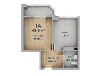 Однокомнатная · 42.6 м² · ЖК Новая Европа