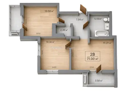 Двухкомнатная · 71.0 м² · ЖК Эра Фэмили