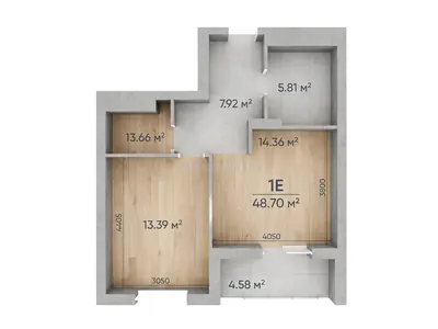Однокомнатная · 48.7 м² · ЖК Эра Фэмили