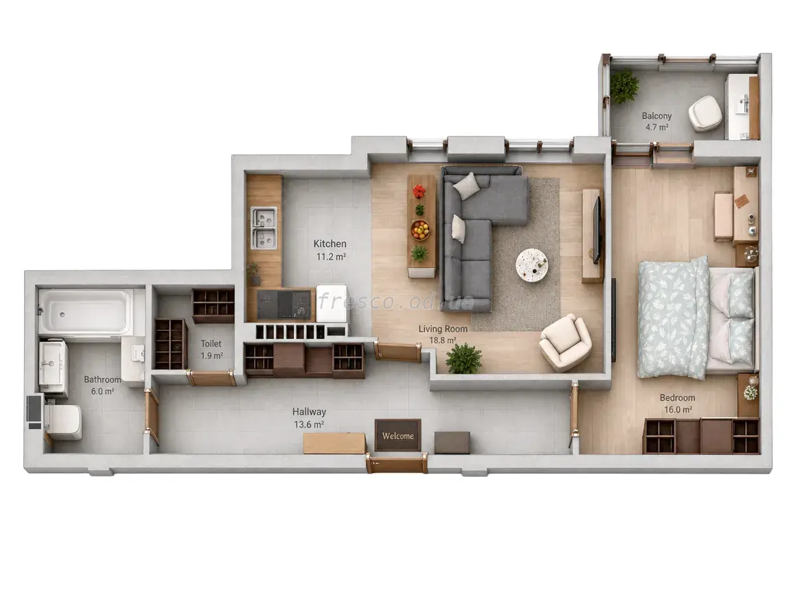 1-room apartment · 48.87 m² · Mariinsky