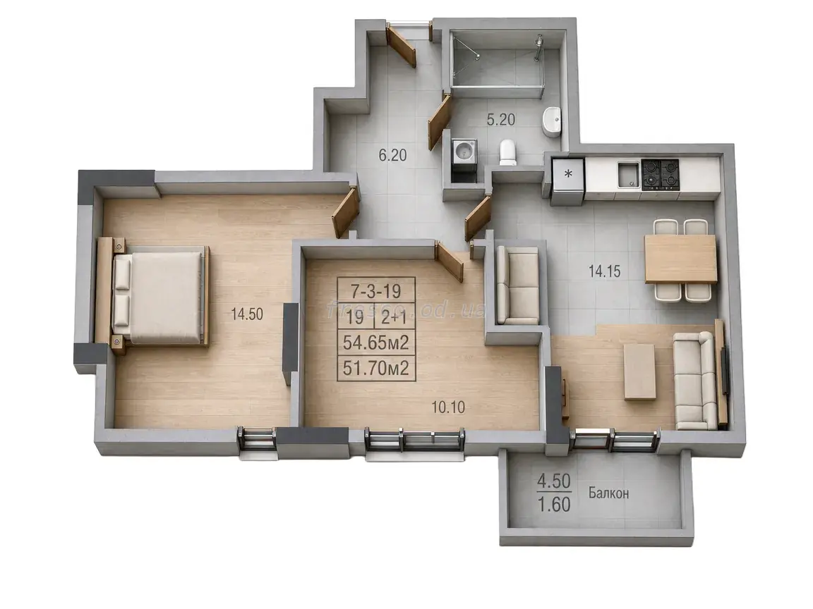 2-room apartment · 53.1 m² · Golden City