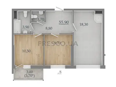 Двухкомнатная · 55.9 м² · ЖК Таировские сады
