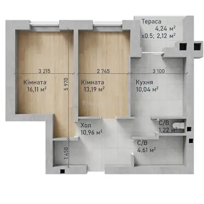 Двухкомнатная · 58.25 м² · ЖК Чайка Люкс