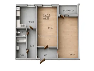 Двухкомнатная · 64.3 м² · ЖК 60 Жемчужина