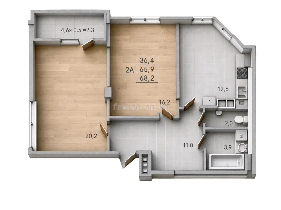2-room apartment · 68.2 m² · RealPark