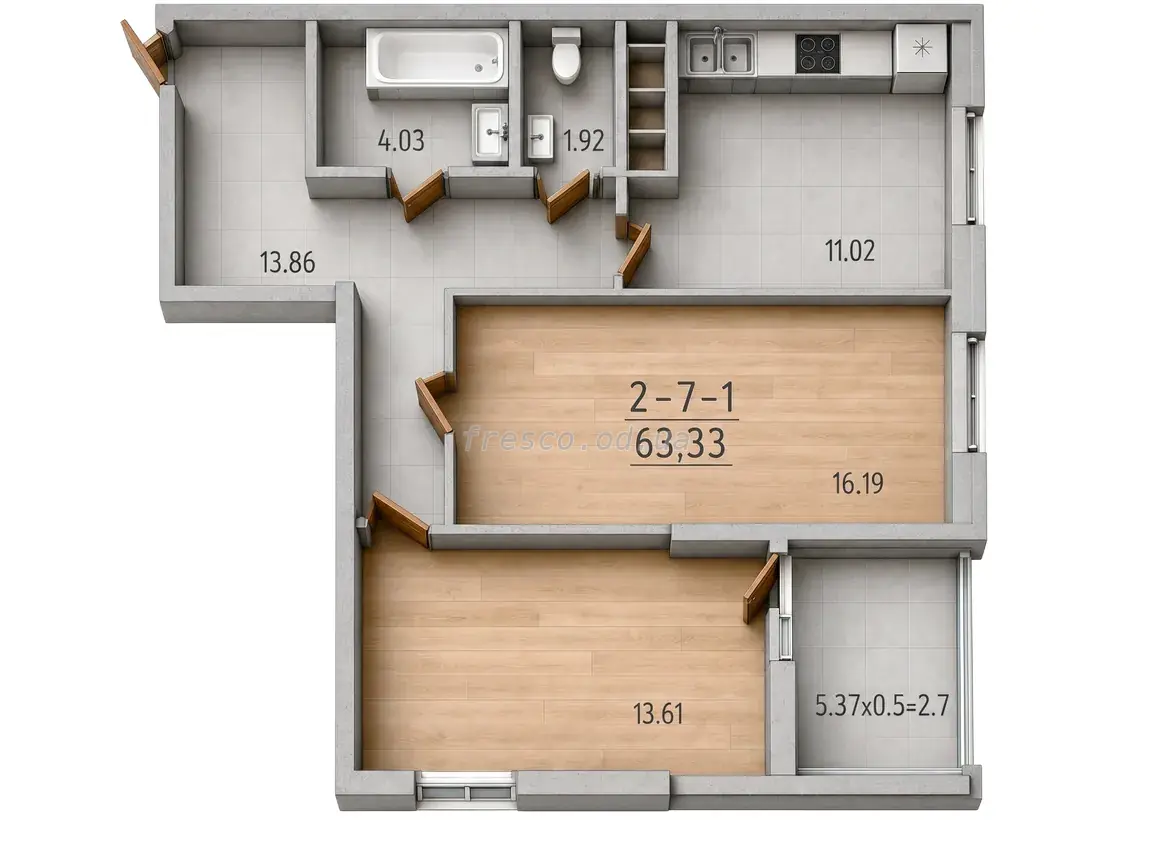 2-room apartment · 63.0 m² · 68 Pearl