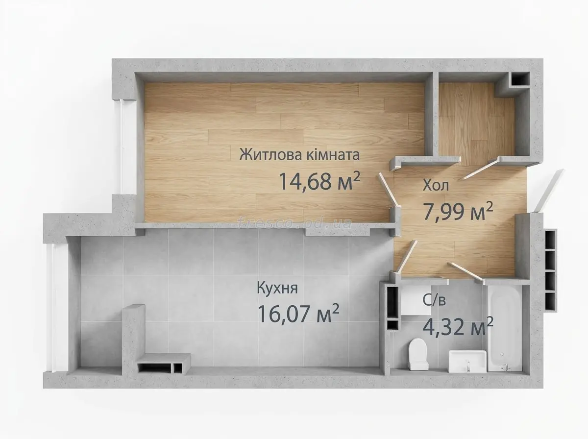 1-room apartment · 43.06 m² · Sea Town